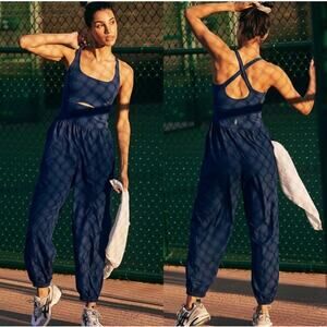 NEW Free People Movement FP Righteous Jumpsuit One Piece Blue Cutout Size Medium
